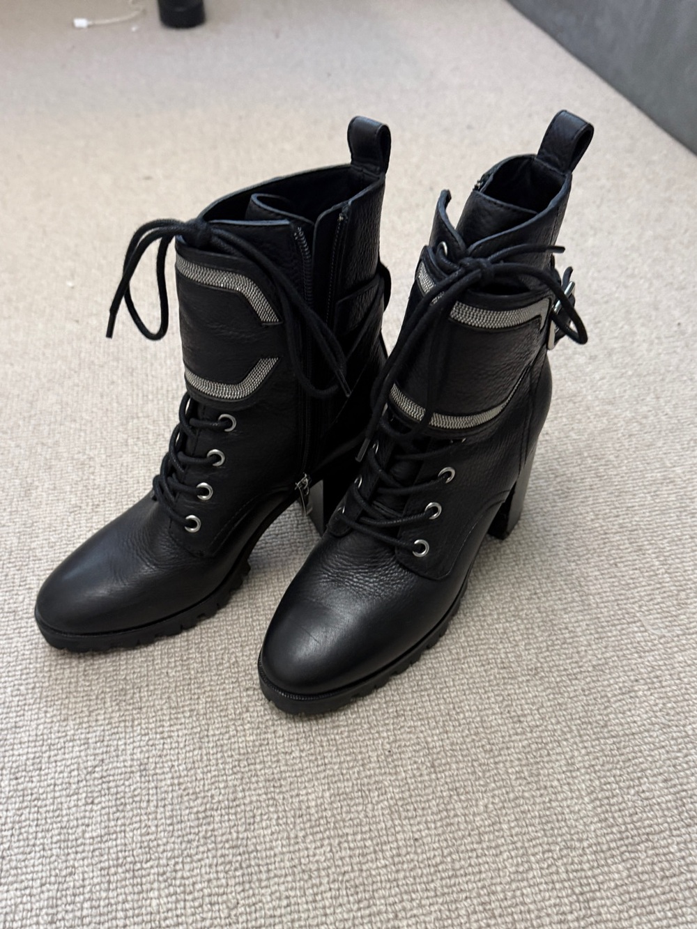 PAIGE Daphne Black Lace-Up High Heel Combat Boots *Open to Offers*